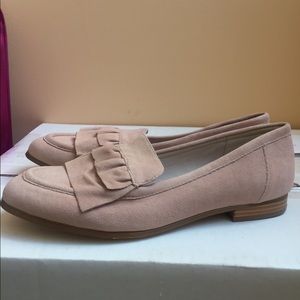 Pink suede loafers